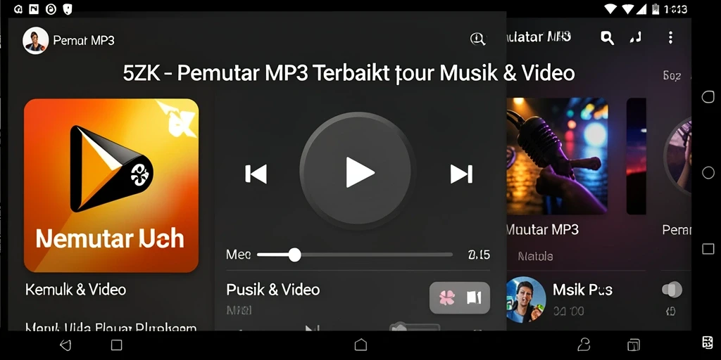 Antarmuka pengguna 5ZK yang bersih dan sederhana saat memutar MP3.