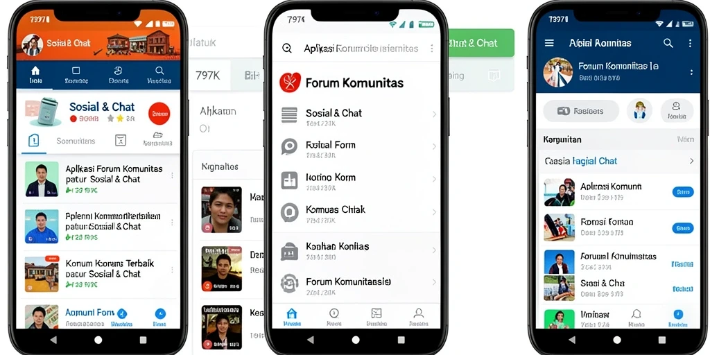 Tampilan antarmuka aplikasi 797K yang user-friendly untuk Forum Komunitas.