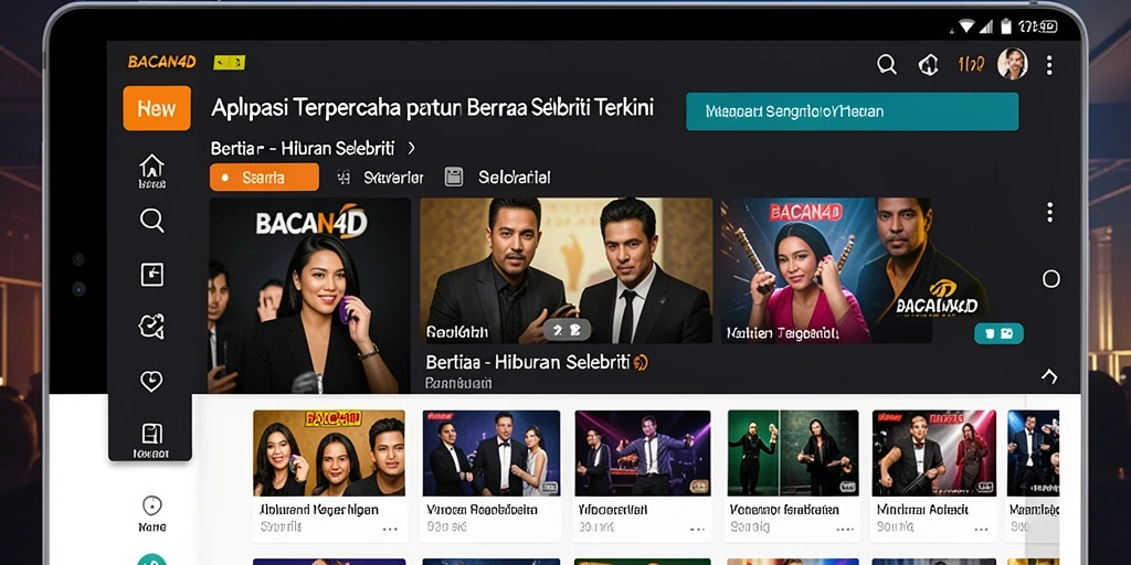 Antarmuka aplikasi BACAN4D menampilkan berita selebriti terbaru dengan menarik.