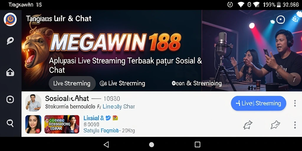 Antarmuka aplikasi MEGAWIN188 saat live streaming yang interaktif.