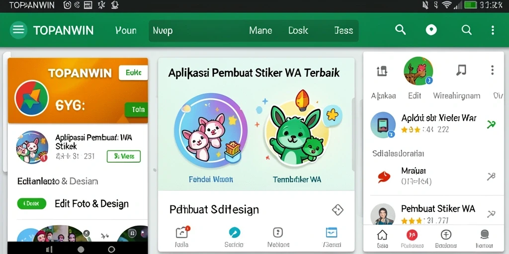 Antarmuka pengguna aplikasi TOPANWIN untuk membuat stiker WA yang kreatif.